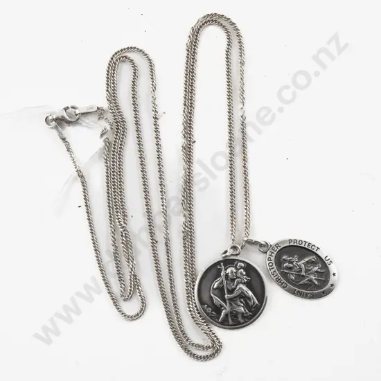 Two S/S Saint Christopher Pendants on Long S/S Neck Chain