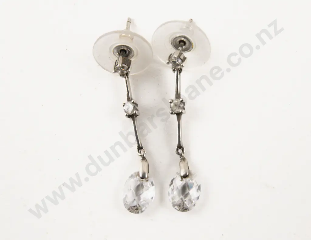 MHJ S/S and Three Stone Cubic Zirconia Pendant Drop Earrings Image 1++