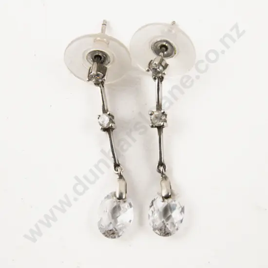MHJ S/S and Three Stone Cubic Zirconia Pendant Drop Earrings