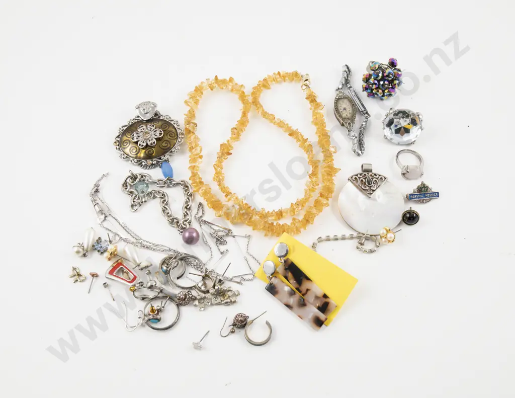 Citrine Bead Necklace with Marcasite Ladies Cocktail Watch and Assorted Costume Jewellery Image 1++