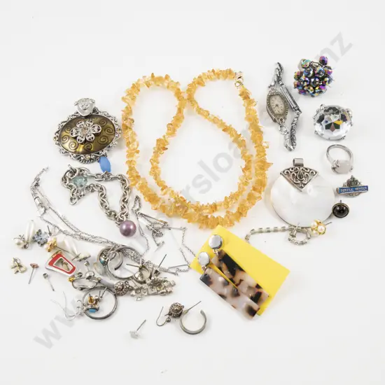 Citrine Bead Necklace with Marcasite Ladies Cocktail Watch and Assorted Costume Jewellery