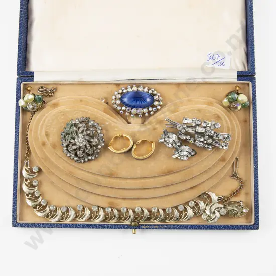 Collection of Assorted Diamanté and Vintage Costume Jewellery with Vintage Jewellery Box
