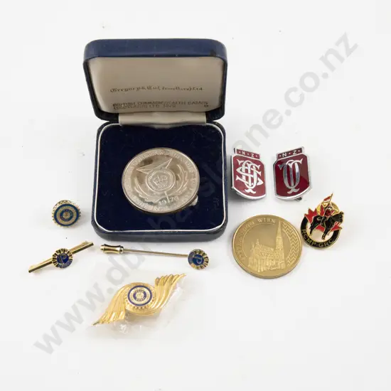 UK 1970 Scotland Silver Medal with Paris Tourist Token and Collection of Badges