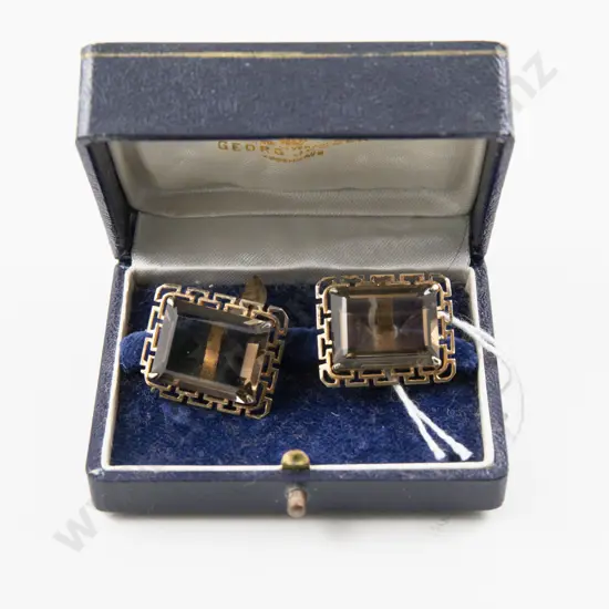 Pair Silver Gilt Smoky Quartz Cuff Links