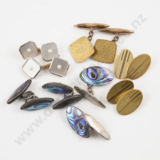 Pair 9ct MOP Cuff Links with Two Pairs S/S and Paua Cufflinks and Two Others
