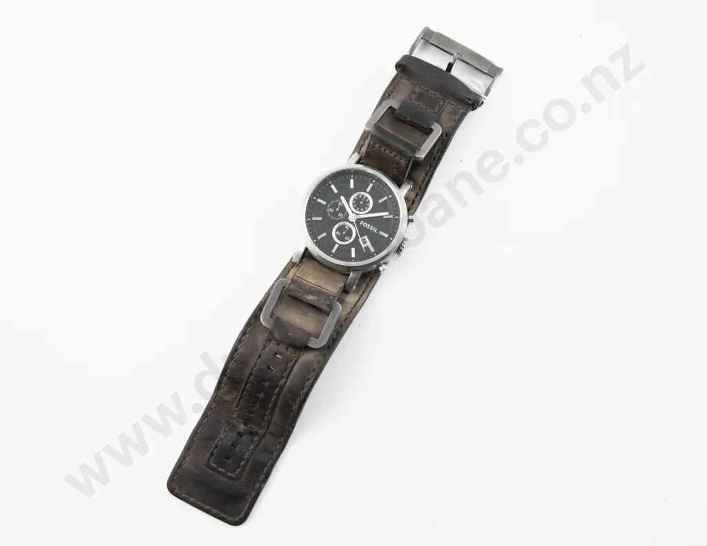 Fossil Gents Wrist Watch with Brown Leather Strap Image 1++