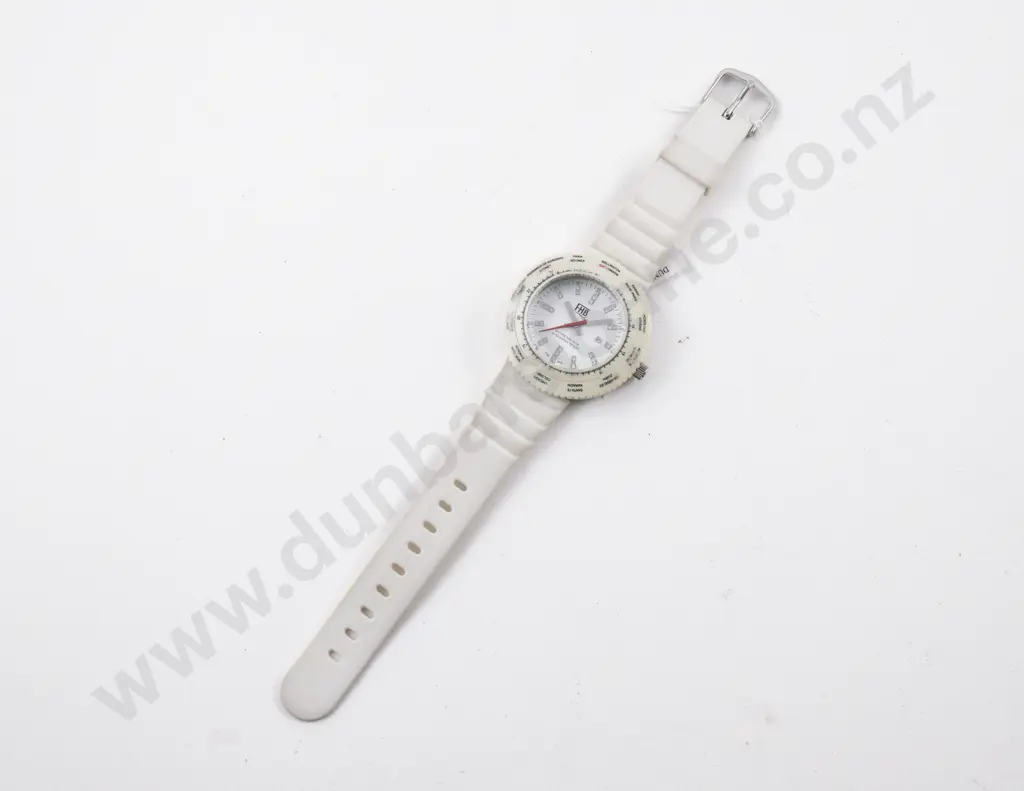 Felix Huber Basel Quartz Wrist Watch on White Rubber Strap Image 1++