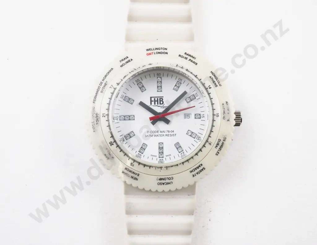 Felix Huber Basel Quartz Wrist Watch on White Rubber Strap Image 1++