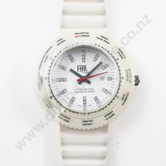Felix Huber Basel Quartz Wrist Watch on White Rubber Strap
