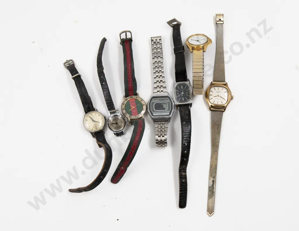Gucci Green and Red Striped Wrist Watch with Six Others Image 1++