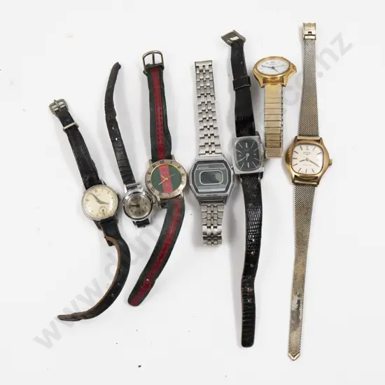 Gucci Green and Red Striped Wrist Watch with Six Others