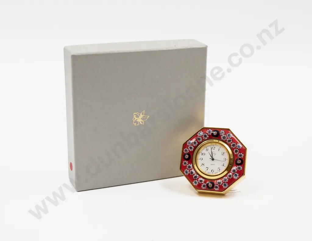 Felixy Venetian Glass Floral Design Mini Desk Clock Image 1++