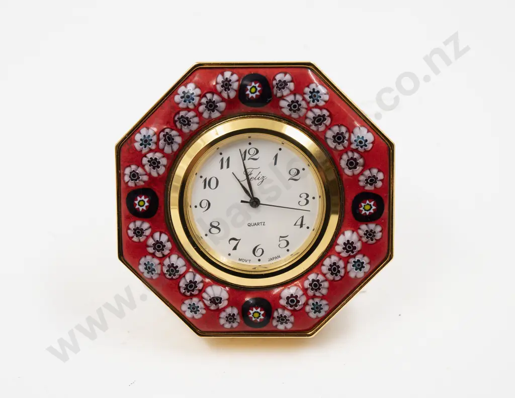 Felixy Venetian Glass Floral Design Mini Desk Clock Image 1++