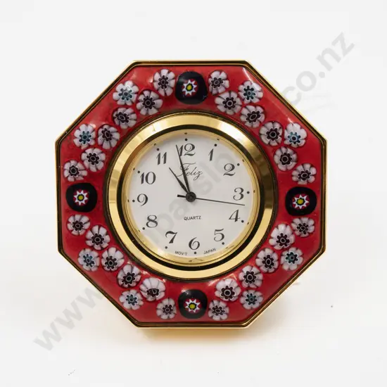 Felixy Venetian Glass Floral Design Mini Desk Clock