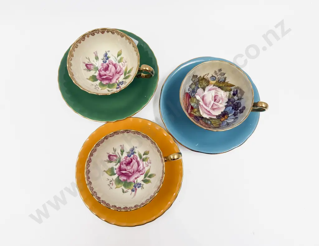 Three Aynsley Fancy China Cups & Saucers Image 1++
