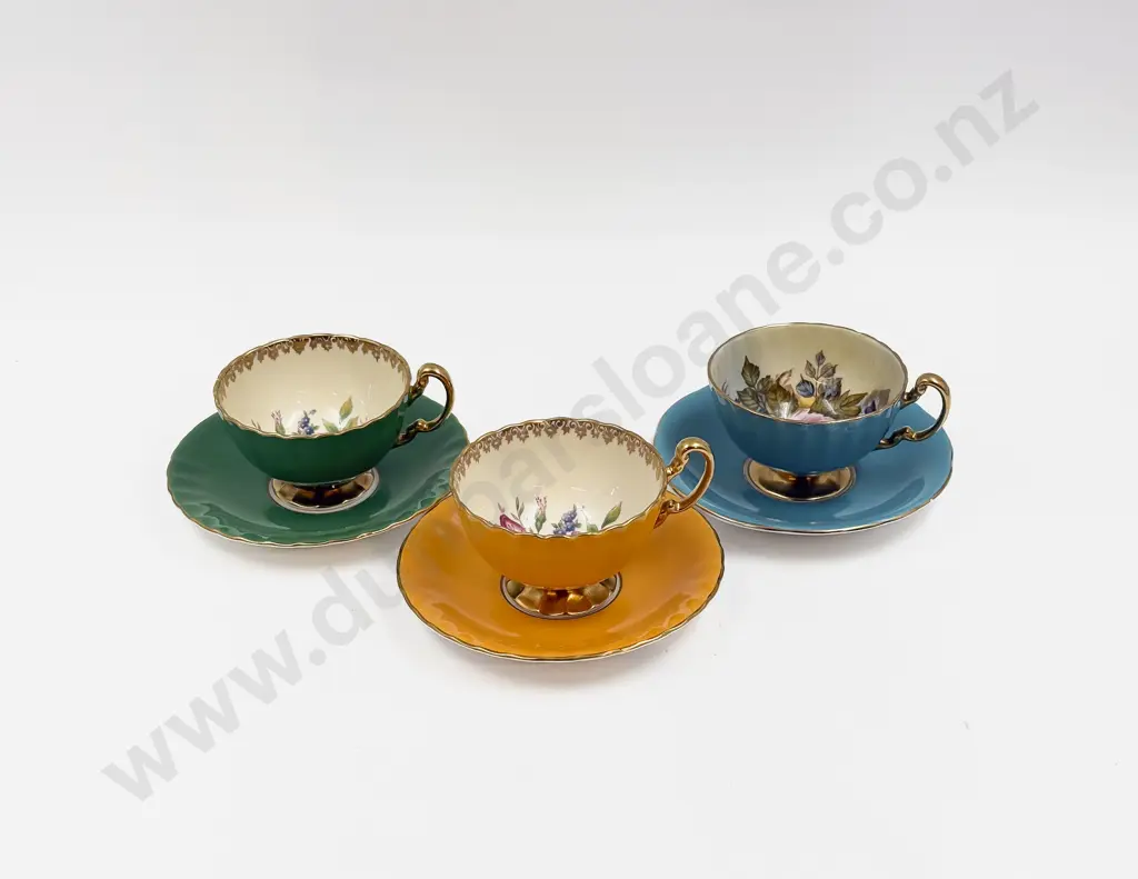 Three Aynsley Fancy China Cups & Saucers Image 1++