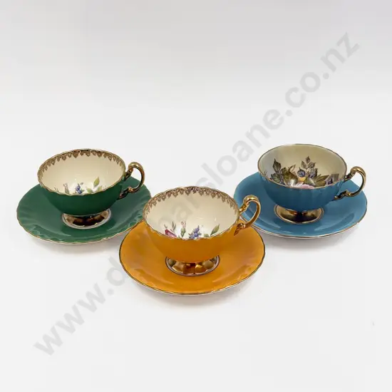 Three Aynsley Fancy China Cups & Saucers