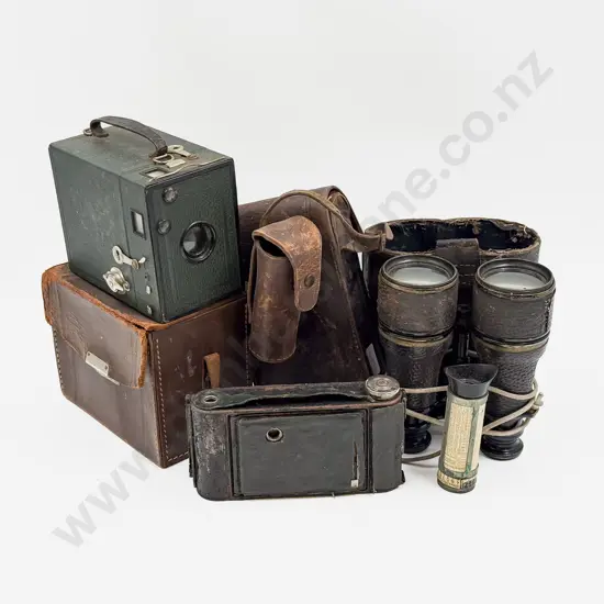 Two Vintage Cameras together with Binoculars