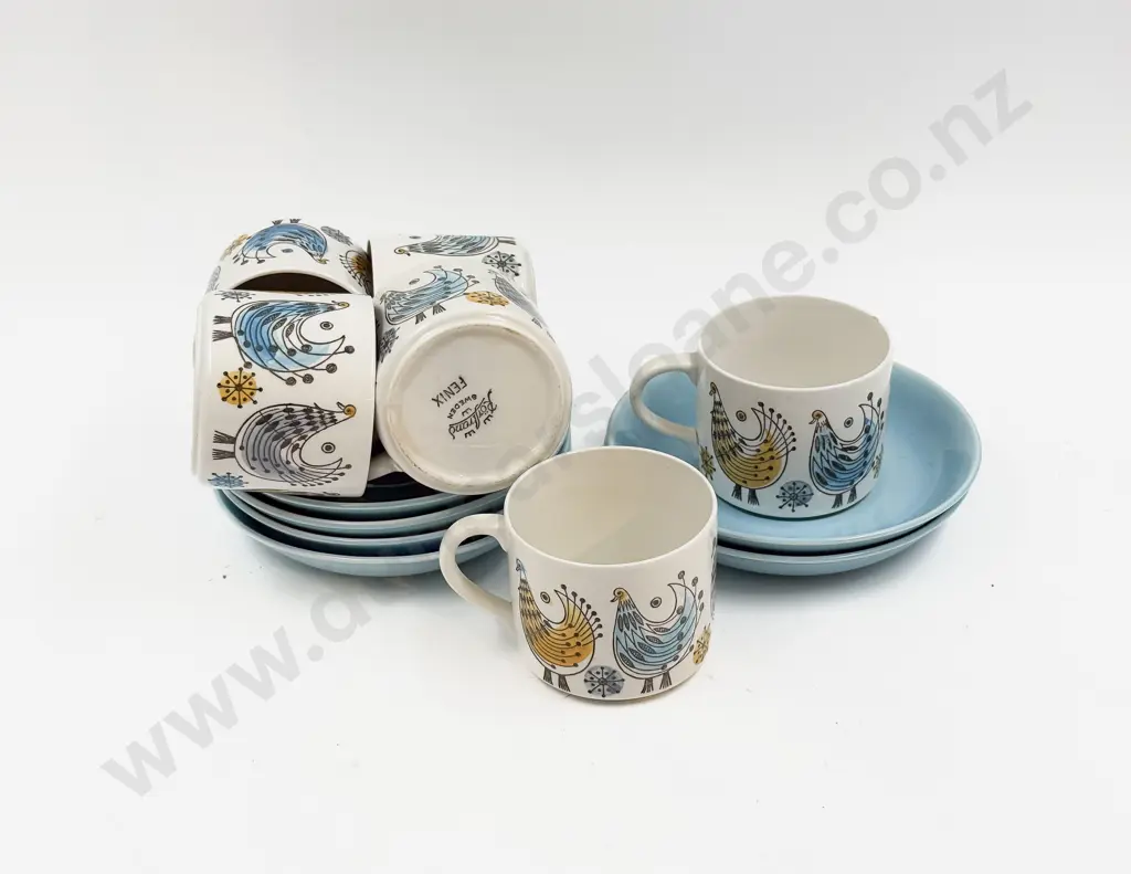 Set of Six Rorstrand "Fenix" Pattern Cups & Saucers Image 1++