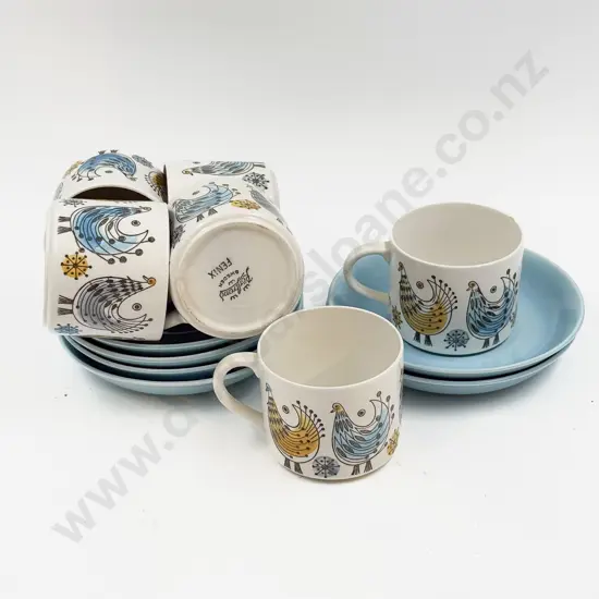 Set of Six Rorstrand "Fenix" Pattern Cups & Saucers