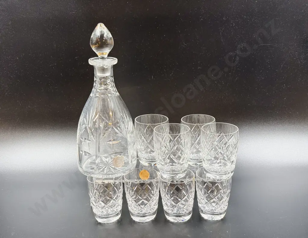 Webb Corbett Crystal Decanter with Assorted Tumblers Image 1++