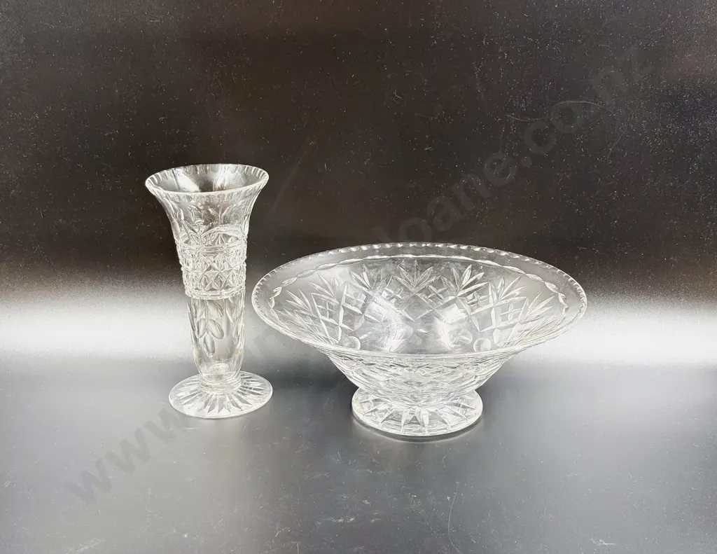 Crystal Pedestal Fruit Bowl together with Webb Corbett Vase Image 1++
