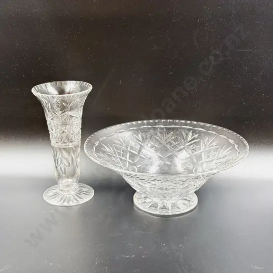 Crystal Pedestal Fruit Bowl together with Webb Corbett Vase