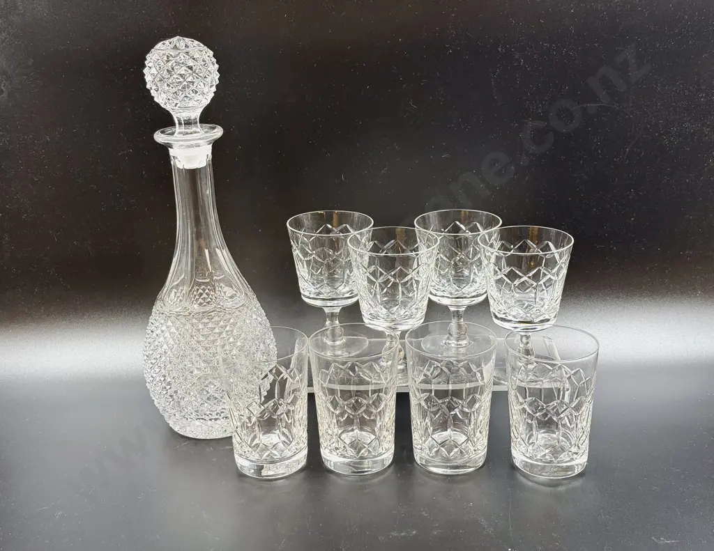 Glass Decanter together with Two Sets of Four Crystal Tumblers/Wine Glasses Image 1++