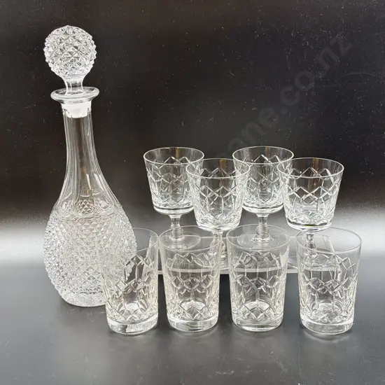 Glass Decanter together with Two Sets of Four Crystal Tumblers/Wine Glasses
