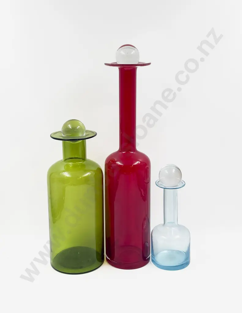 Three Coloured Glass Decanters with Orb Stoppers Image 1++