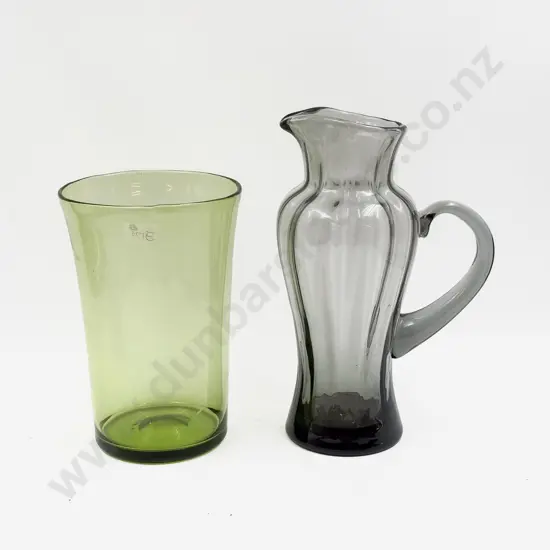 Smoked Glass Jug together with Green Glass Vase