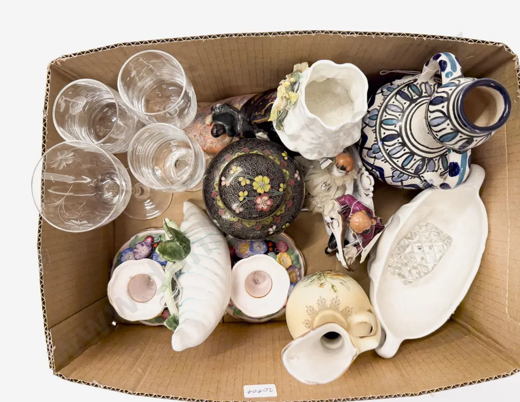Box Qty of Assorted incl China Glassware & Cloisonne Ginger Jar Image 1++