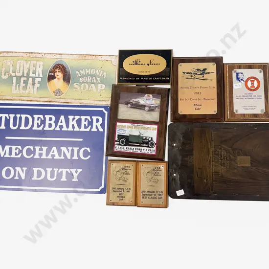 A Vintage Tin Sears Sign & Assorted Signs & Plaques