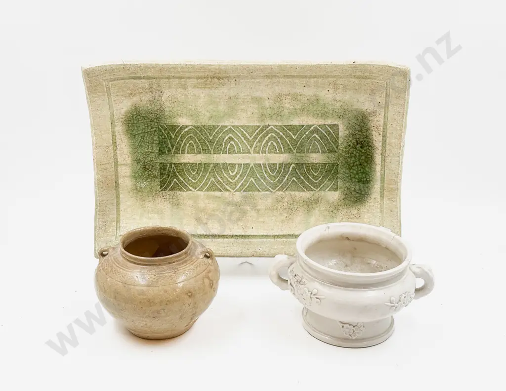 Glazed Pottery Platter together with Chinese Glazed Vase & Other Image 1++