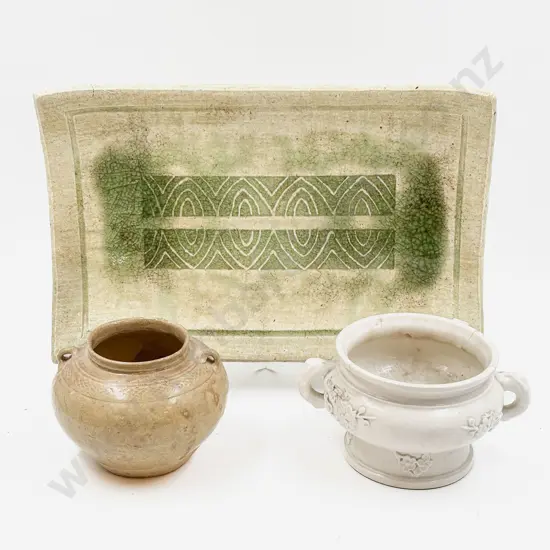Glazed Pottery Platter together with Chinese Glazed Vase & Other