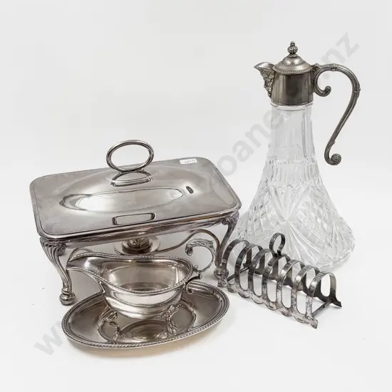 Small Qty of S/P including Spirit Tureen together with Claret Jug