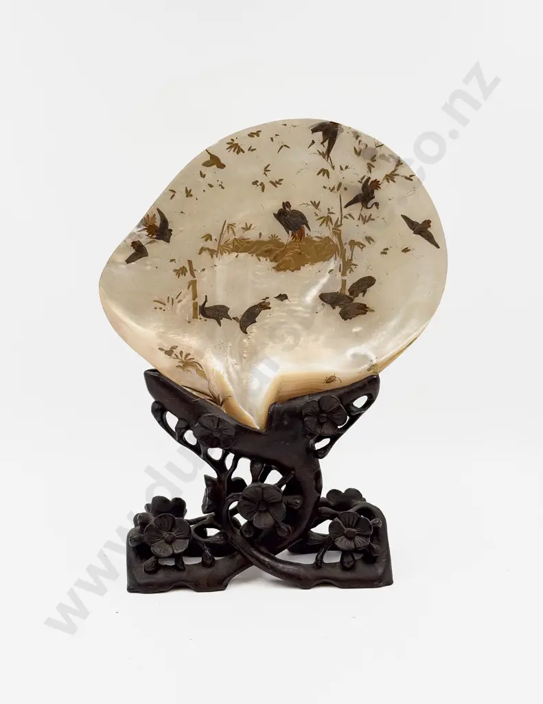 Painted MOP Shell on Carved Decorative Stand Image 1++