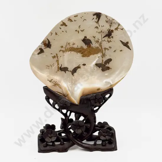 Painted MOP Shell on Carved Decorative Stand