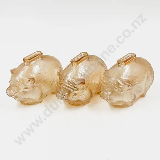 Three Lustre Glass Pig Form Money Banks