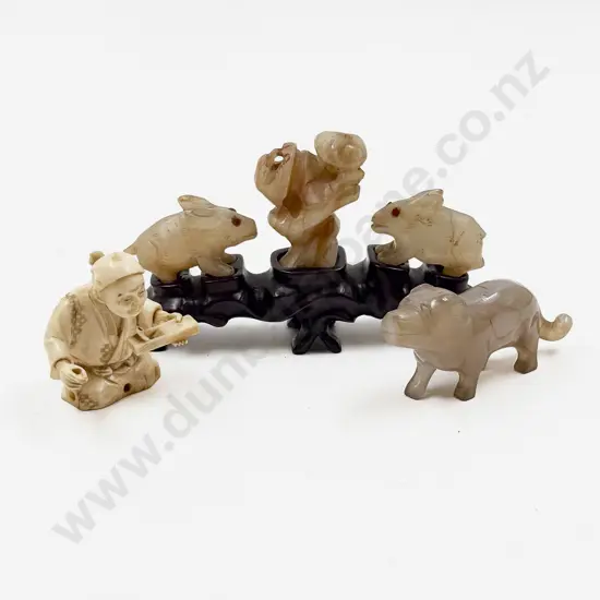 Small Ivory Figure together with Assorted Hardstone Ornaments