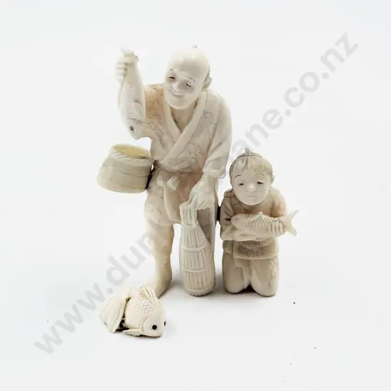 Ivory Group Figure of Fisherman & Son