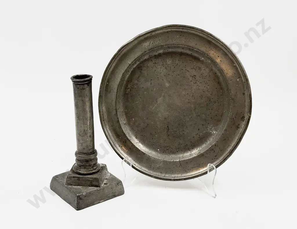 Pewter Plate & Candlestick Image 1++