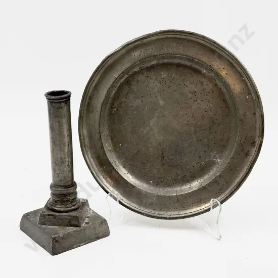 Pewter Plate & Candlestick