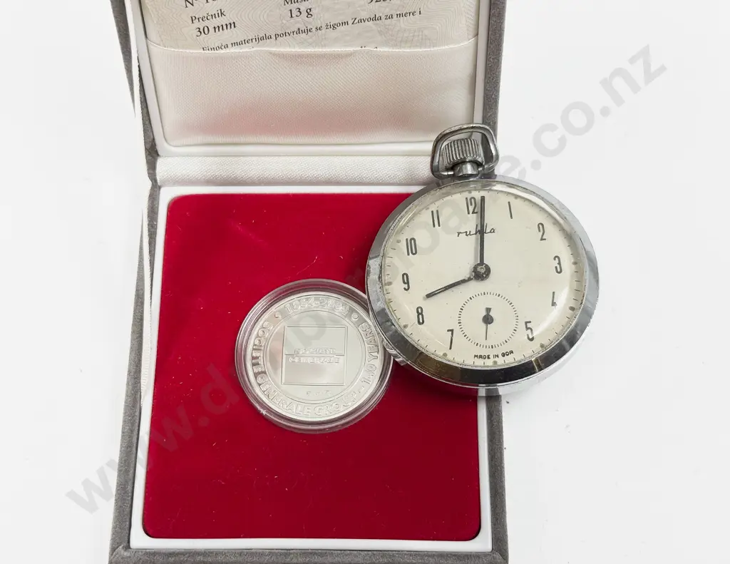 Small Pocket Watch together with Cased Comm. Coin Image 1++