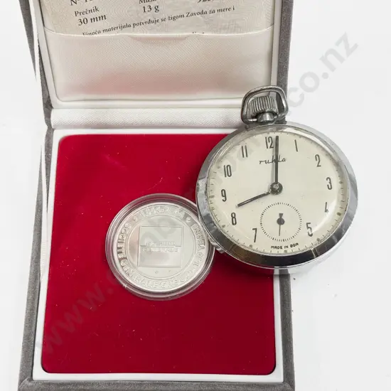 Small Pocket Watch together with Cased Comm. Coin