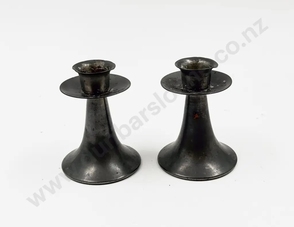 Pair of Jorgen Jensen Denmark Pewter Candlesticks Image 1++