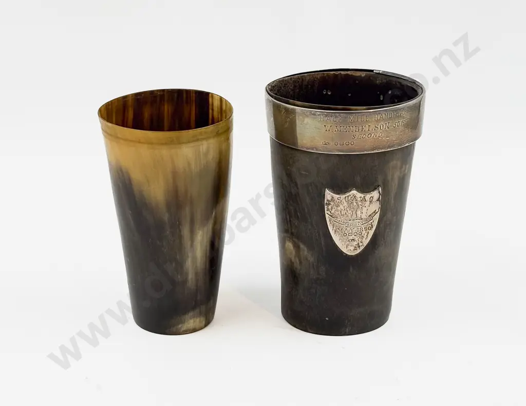 Two Vict Horn Beakers with Faults S/Silver Rim on Larger Image 1++
