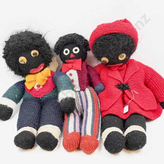 Three Vintage All Wool Knitted Gollies 58cm 50cm 47cm
