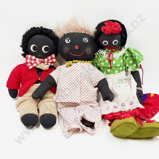 Three Vintage Hand Made Cloth Gollies 52cm 39cm