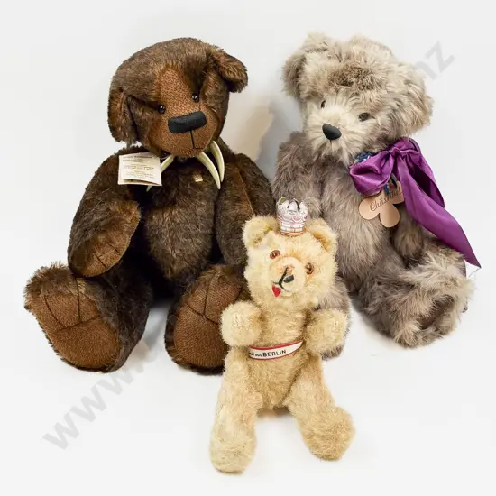 Two Artist Teddy Bears and Vintage Berlin Bear